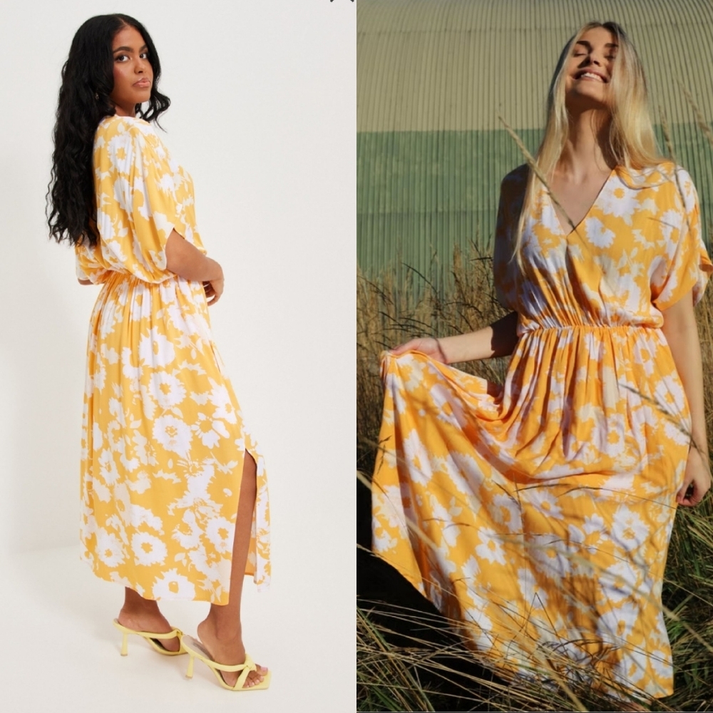 NWT Samsøe Samsøe Adina Long Dress Orange and White Medium
